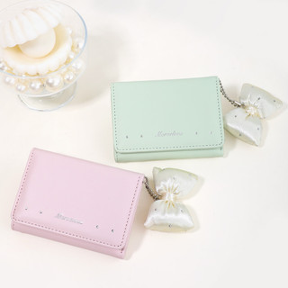 Satin Nơ Charm Ví Nữ Da PU Đa Năng Nhiều Thẻ Hộp Đựng Tiền Mặt Dung Tích Lớn