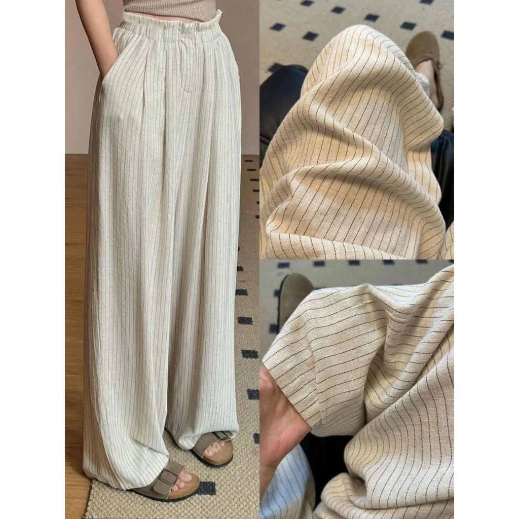 [Giảm giá trong thời gian có hạn] Quần Pyjama dáng rộng Nhật Bản dành cho nữ Mùa hè 2026 Phong cách mới Thời trang mềm mại Thoải mái Quần dài sọc mỏng sọc rộng