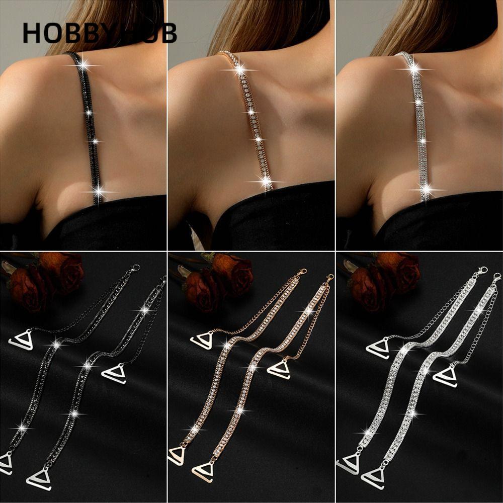 Dây đeo áo ngực đính đá HOBBYHUB, Dây đeo vai đồ lót chống trượt có thể điều chỉnh, Dây đeo áo ngực trang trí vai gợi cảm có thể tháo rời thanh lịch