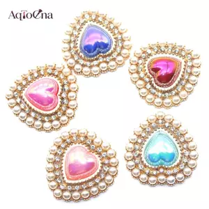 AqToCna Thời Trang Đào Trái Tim Ngọc Trai Kim Cương Giả Hợp Kim Trang Sức Cho DIY Hộp Quà Tặng Kẹp Tóc Đồ Trang Trí Quần Áo Phụ Kiện Trang Trí Đám Cưới AqToCna