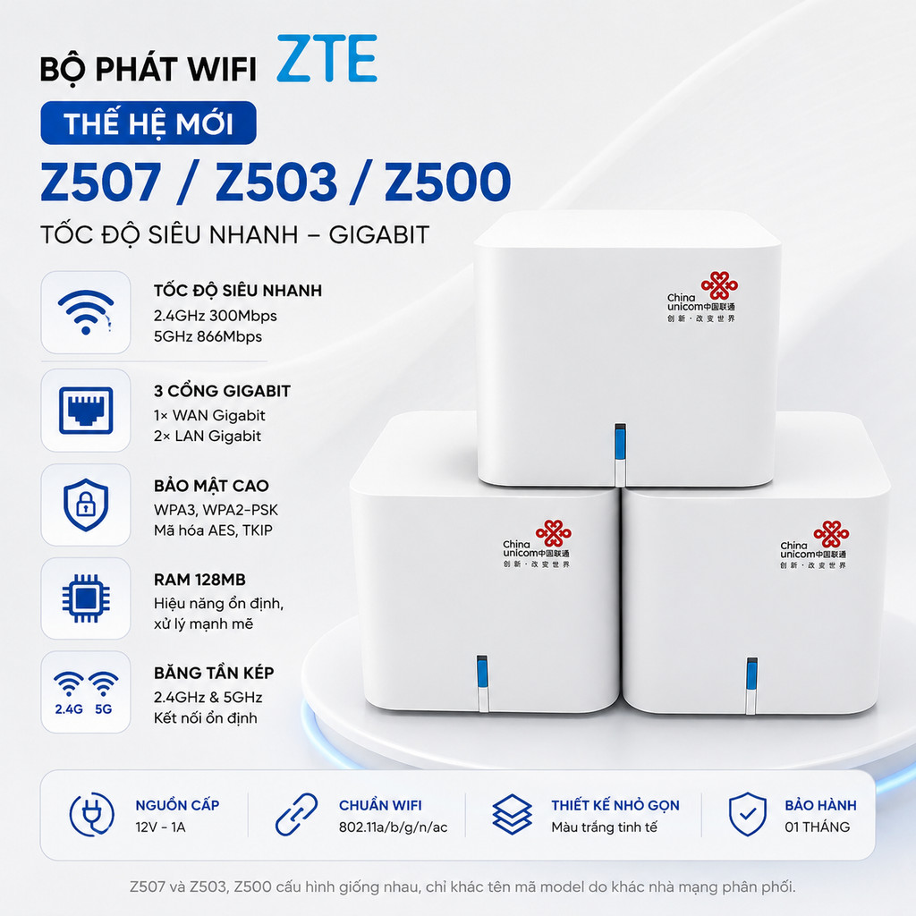 Bộ phát wifi Router  ZTE Gigabit: Z507/Z503/Z500 - Phủ Sóng Toàn Diện, Ổn Định Vượt Trội, ROM Đa Dạng | BigBuy360 - bigbuy360.vn