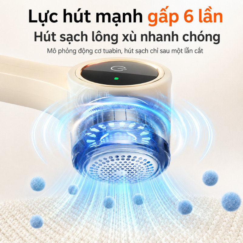 Máy Cắt Lông Xù Cầm Tay Sạc Điện – Nâng Cấp 6 Lưỡi, Màn Hình LED, Cắt Sạch Xơ Vải, Tặng Lưỡi Thay Thế