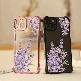 Ốp Điện Thoại Sang Trọng Chống Rơi Hoa Oải Hương Bốn Góc Cho OPPO Reno 14 13 12 11 10 Pro 14F 13F 12F 11F 5G Vỏ Bảo Vệ Ống Kính