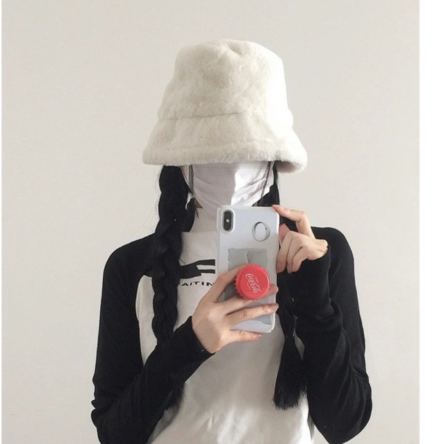 Nón Bucket Lông Nhung Mềm Mại Mùa Đông phong cách Ulzzang Du Lịch