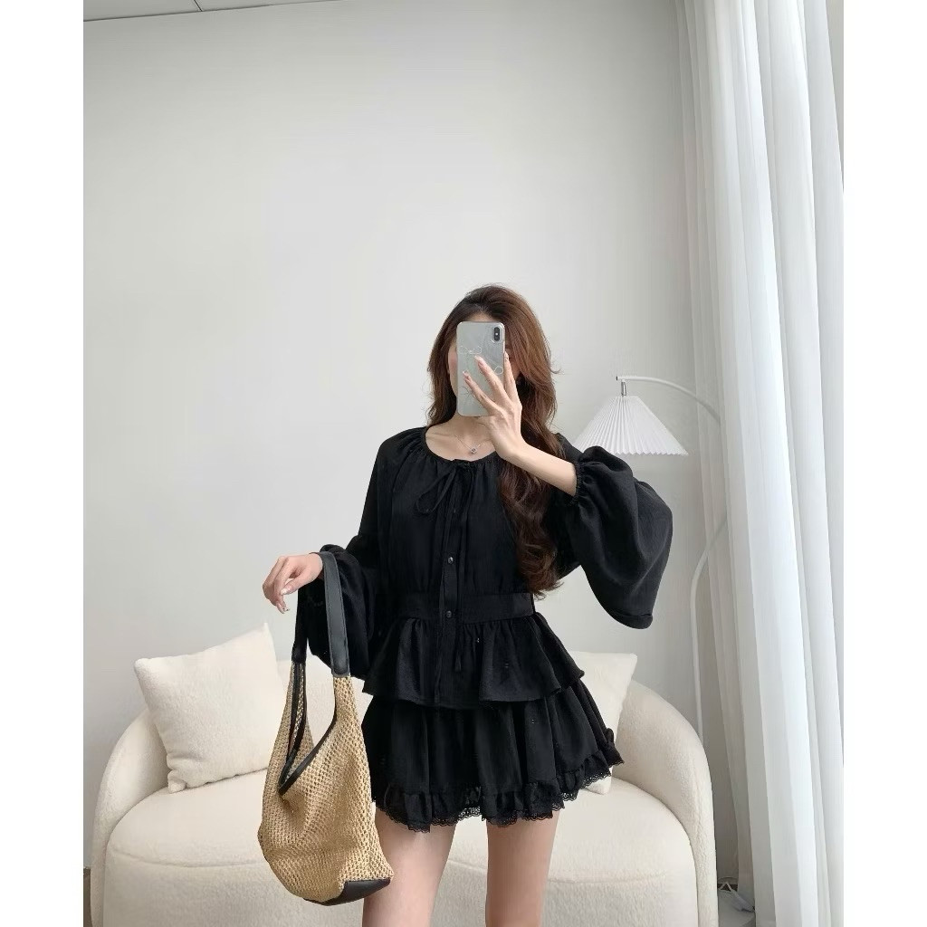 Áo Sơ Mi Cổ Nơ Tay Bồng Thân Bo Eo Chun Lưng Chất Đũi A3168 Kenco clothing.saigon Thời Trang Nữ