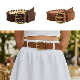 Thắt lưng MIKYCO Retro, Thắt lưng da PU chất liệu mềm màu nâu sang trọng, Thời trang có thể điều chỉnh nâng cao Sense Edge Locking Thắt lưng dệt Trang phục thông thường