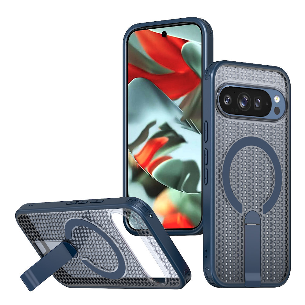 Ốp điện thoại có giá đỡ thẳng đứng bằng kim loại cho Google PIXEL 10 9 PRO XL 9A Vỏ kết cấu tản nhiệt 3D từ tính