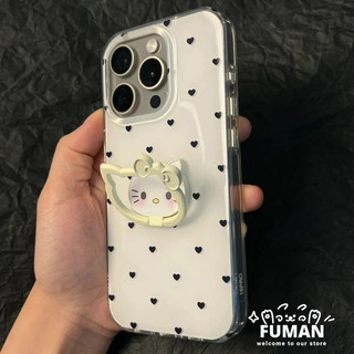 Vỏ Trái Tim Đen Dễ Thương Cho OPPO A76 A74 A73 A58 A58x A56 A56s A55 A55s, A54s A53 A53s A38 A36 A35 A33 A31 A32 4G 5G Phim Hoạt Hình Kitty Đứng Kem Chống Sốc Mặt Sau Trắng