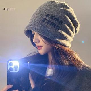 JULYHOT Slouchy Beanie Hat Nữ Phong Cách Nhật Bản Mùa Đông Ấm Đan Kích Thước Lớn Mặt Giảm Béo Màu Xám Nhiệt Dễ Thương Đa Năng Mũ Massivedeals