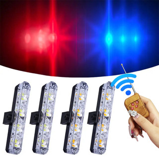 Đèn Flash khẩn cấp 4 trong 1 màu xanh đỏ 12V với điều khiển từ xa không dây Nhấp nháy Lưới tản nhiệt lắp ráp cho ô tô Xe tải Van SUV