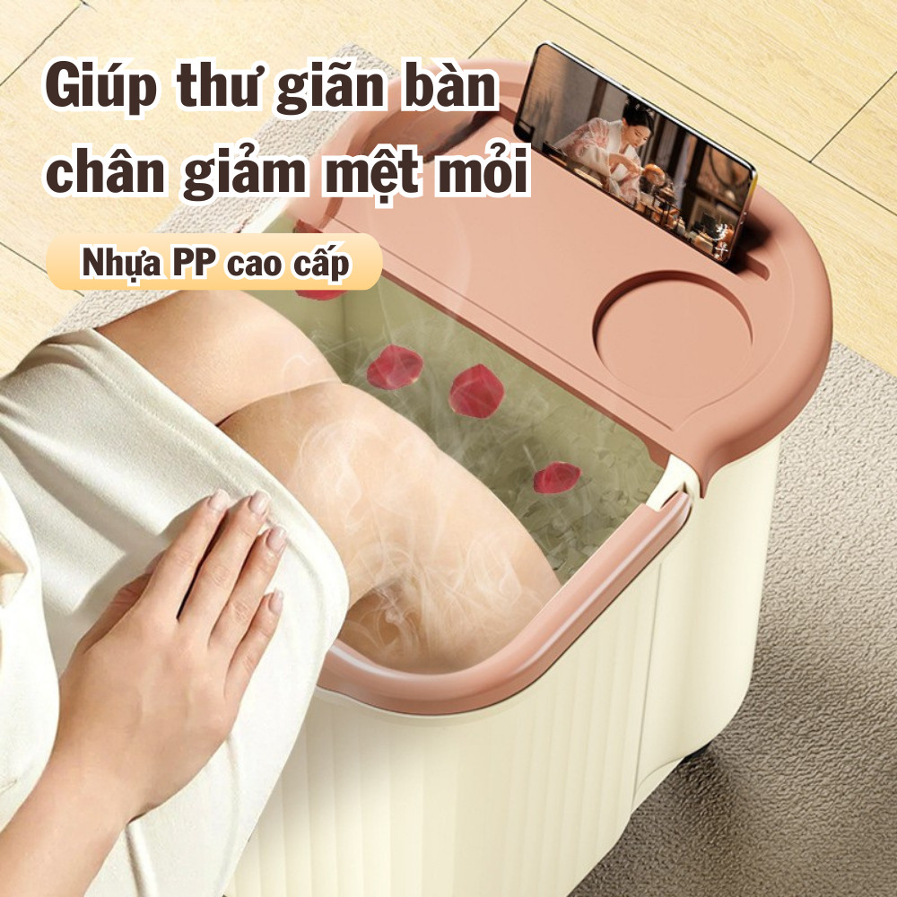 Chậu Ngâm Chân Thư Giãn Có Con Lăn Massage, Bồn Ngâm Chân Có Nắp Đựng Đồ, Bánh Xe Di Chuyển Tiện Lợi DINO