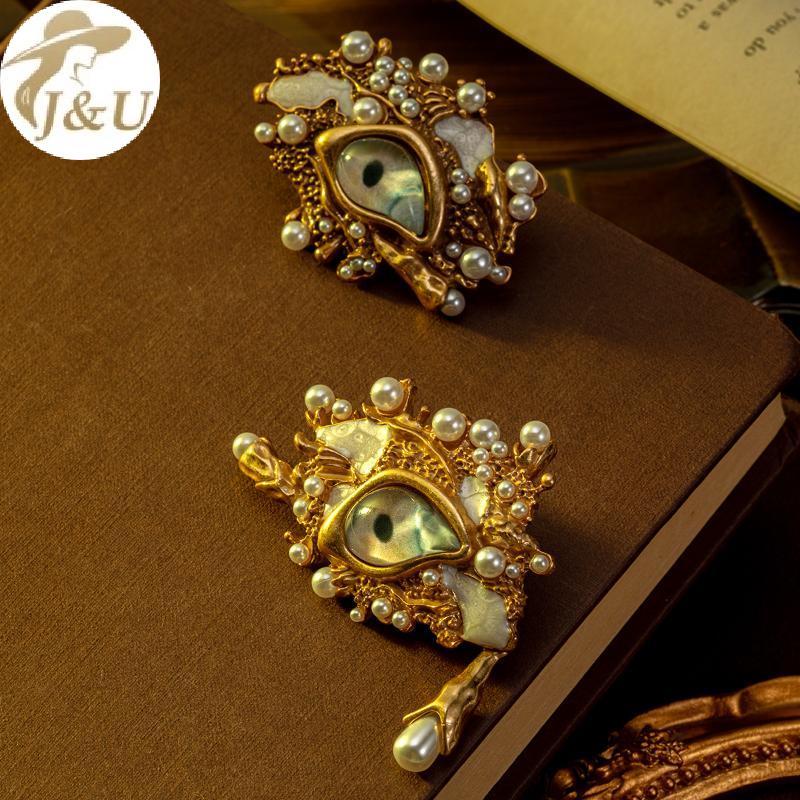JU Fritillaria Kẻ Sọc Bông Tai Ngọc Trai Mắt Lớn Thanh Lịch Vintage Nữ Trang Sức Retro Quà Tặng Cho Sự Kiện Đính Hôn VN
