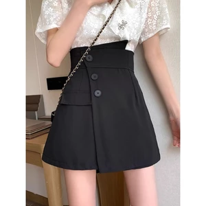 2024 Quần Short Chữ A Eo Cao Thiết Kế Sense Hakama Thời Trang Ôm Hơn Nhìn Đen Rộng Quần Thường Ngày 5.12