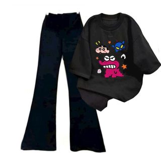 Sét bộ quần loe + áo thun rộng trendy hình khủng long   giảm 60%! -thuba