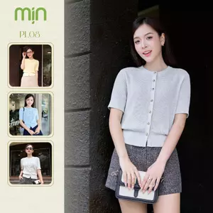Áo len nữ cộc tay cổ tròn Mịn VN dệt đục lỗ thoáng mát mùa hè, form ôm nhẹ, màu xám PL08