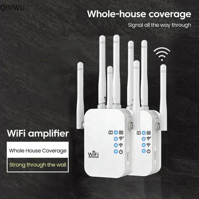 Bộ lặp tín hiệu WiFi QIUWU Bộ khuếch đại mở rộng phạm vi có dây Tăng cường tín hiệu yếu để phát trực tuyến phòng ngủ.