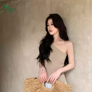 Springevenstar Không Đều Một Vai Tắt Vai Áo Vest Thiết Kế Không Tay Họa Tiết Màu Trơn Đa Năng Mặc Vải Co Giãn Cao Springevenstar