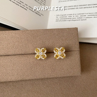 Bông Tai Bạc 925 Needl Kim Cương Đầy Đủ Mạ Vàng Cỏ Ba Lá Bốn Lá Hoa Và Vajra Bông Tai Dành Cho Nữ Nhẹ Sang Trọng Cao Cấp Tinh Tế Và Đa Năng Bông Tai