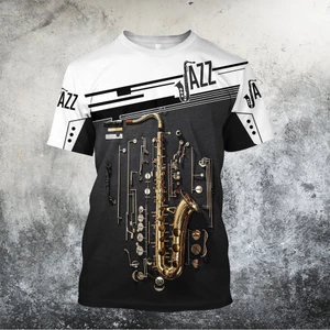 Mùa Hè Thường Ngày Saxophone 3D In Áo Thun Unisex Cổ Tròn Tay Ngắn Dạo Phố Bông Tai Kẹp Tee