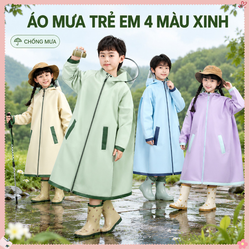 Áo Mưa Trẻ Em Dài Chống Mưa Lớn – Một Mảnh Poncho Che Toàn Thân, Có Chỗ để Cặp Sách, Phù Hợp Cho Bé Trai, Bé Gái đi Học