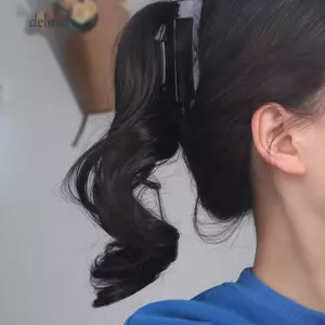 Miếng tóc đuôi ngựa DELMER, Đuôi ngựa lượn sóng ngắn tổng hợp tự nhiên, xoăn ngọt ngào Phong cách Hàn Quốc Móng vuốt giả Clip Tiệc đuôi ngựa