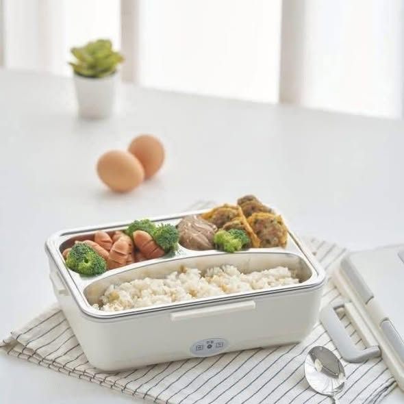 Hộp Cơm Điện 2LOCK Korea 3 Ngăn Inox 304 Cao Cấp – Hâm Nóng Siêu Nhanh 60W, 900ml