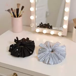 Lưới ngọc trai giả siêu cổ tích cao cấp HNKMP với kết cấu xếp li Dây buộc tóc hoa Phụ kiện đuôi ngựa.