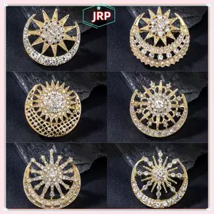 JRP Hợp Kim Hồi Giáo Ngôi Sao Mặt Trăng Thổ Cẩm Thanh Lịch Lưỡi Liềm Pin Cho Đảng Hijab Khăn Trang Phục Hợp Thời Trang Nữ Trang Sức JRP