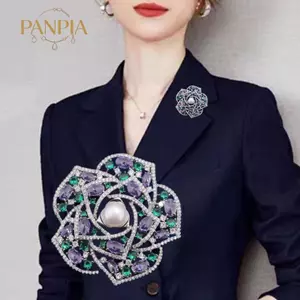 PNPIA- Nữ Camellia Trâm cài đính kim cương giả Ngọc trai Chi tiết Áo khoác thời trang Phụ kiện trang phục trang trọng và thường ngày