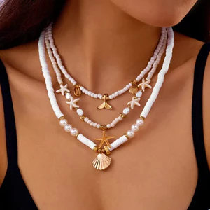 Bộ vòng cổ ngọc trai sao biển phong cách bãi biển Bộ vòng cổ hợp thời trang phù hợp cho mọi trận đấu