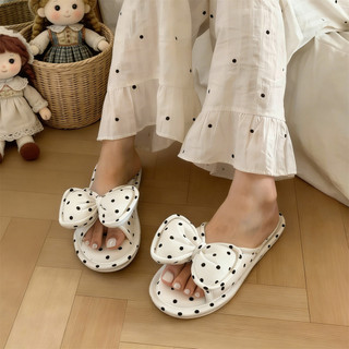 XIXITIAO Dép Vải Cotton Nơ Chấm Bi Nhà Nữ Giày Sàn Bốn Mùa