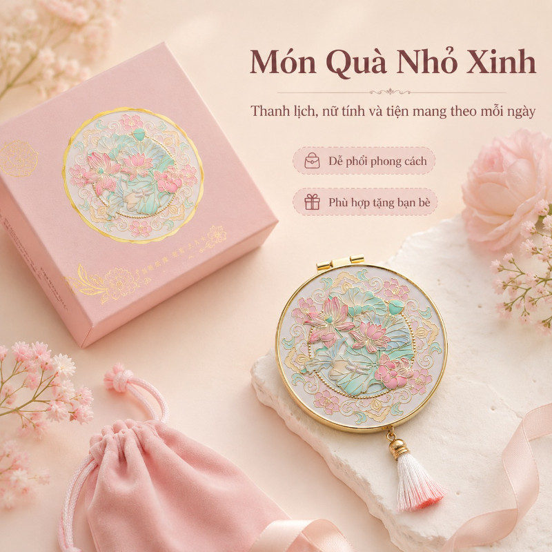 Gương Cầm Tay Họa Tiết Cổ Trang – Mini, Tinh Xảo, Quà Tặng Sang Trọng Cho Bạn Gái