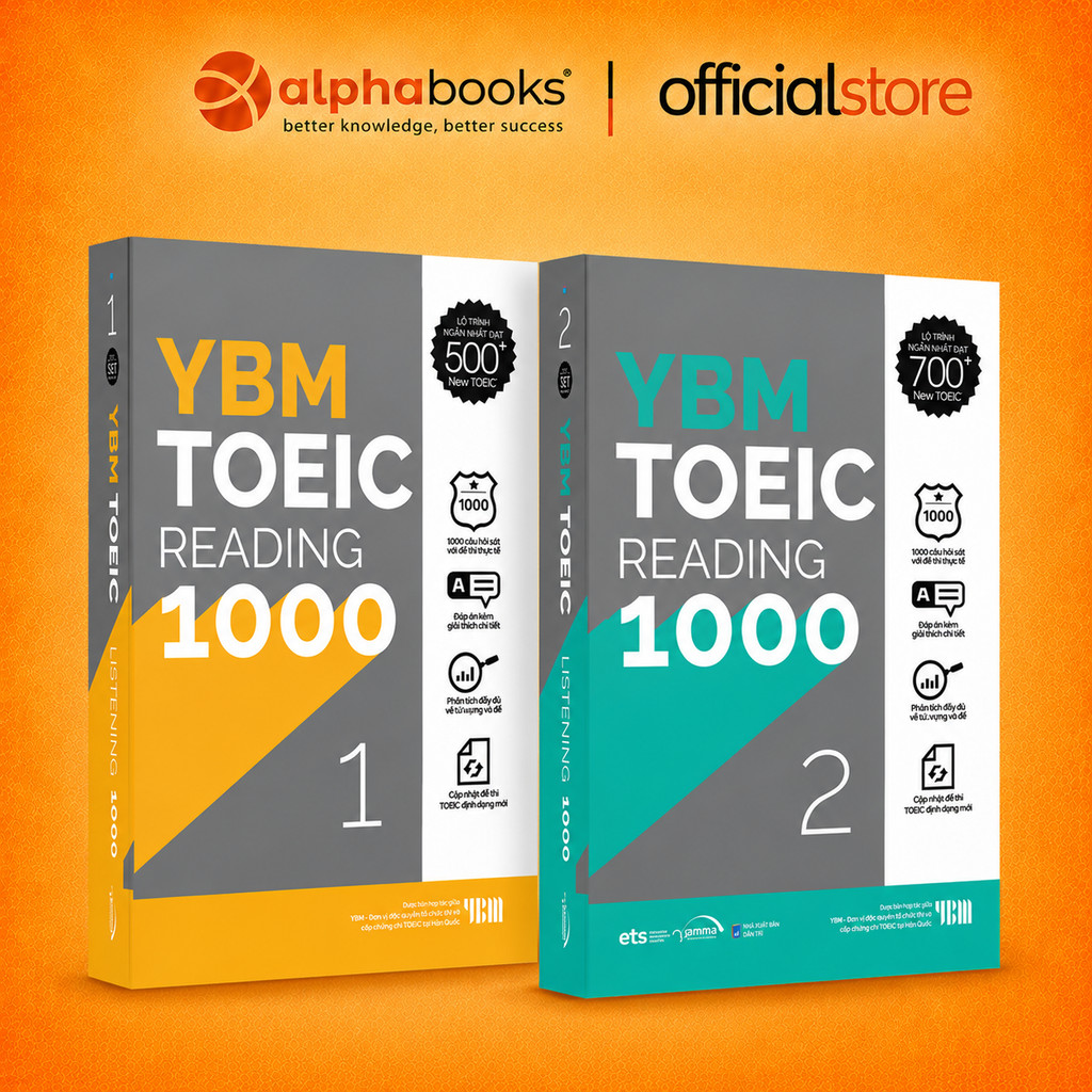 Sách – Lẻ/Combo: YBM TOEIC Reading 1000 Vol 1 + Vol 2 – Kèm lời giải chi tiết (Gamma Books)