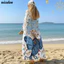 NICOLOO Bikini Cover-Up, Boho Open Front Beach Cover Up, Đầm Maxi dáng rộng in hình con công thời trang dành cho nữ