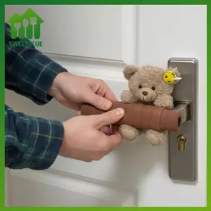 SWEET Bảo vệ tay nắm cửa hình gấu dễ thương, Thích hợp cho cửa phòng, Vỏ vải linh hoạt chống va chạm và chống tĩnh điện n