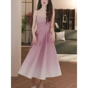 Váy màu hồng chuyển hướng eo hẹp kiểu Pháp dành cho nữ Mùa hè Phong cách mới Cao cấp Slim-fit Nẹp-Waist Tuổi-