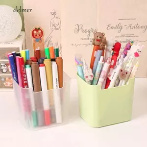 Hộp đựng bút để bàn DELMER, Hộp đựng bút chì nhựa dung tích lớn, Xô đựng đồ đa chức năng trong suốt kiểu INS đơn giản dành cho sinh viên