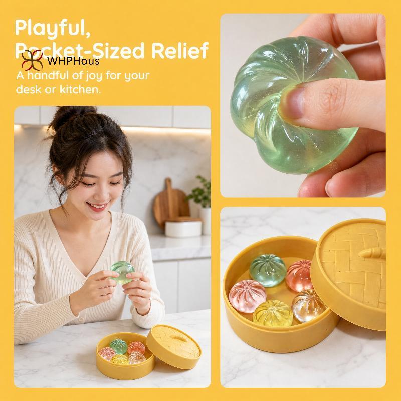 < WHPHous-t > Bánh bao Mini 5 chiếc có thể bóp được với máy hấp Đồ chơi giảm căng thẳng mềm để thư giãn đẹp