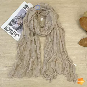 Khăn choàng nữ gấp vải lanh Cotton phong cách Hàn Quốc mỏng màu tinh khiết Đơn giản phù hợp với vai dài quấn Ne ấm hơn Khăn lụa mới
