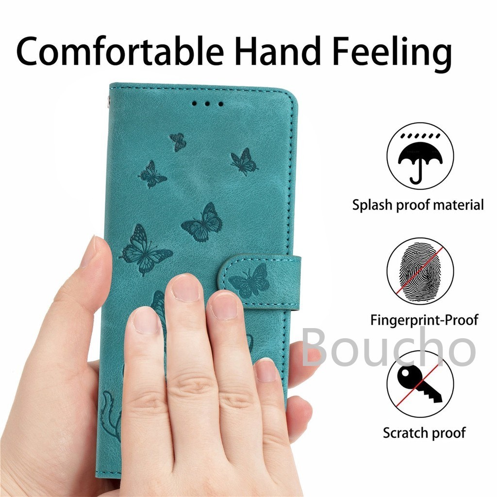 Ví Da Từ Tính Lật Ốp lưng iPhone 14 13 12 11 Pro Max 7 8 Plus SE X XS XR Có Khe Cắm Thẻ Dây Đeo Cổ Tay Hoa Mèo Nổi Thiết Kế Mặt Sau