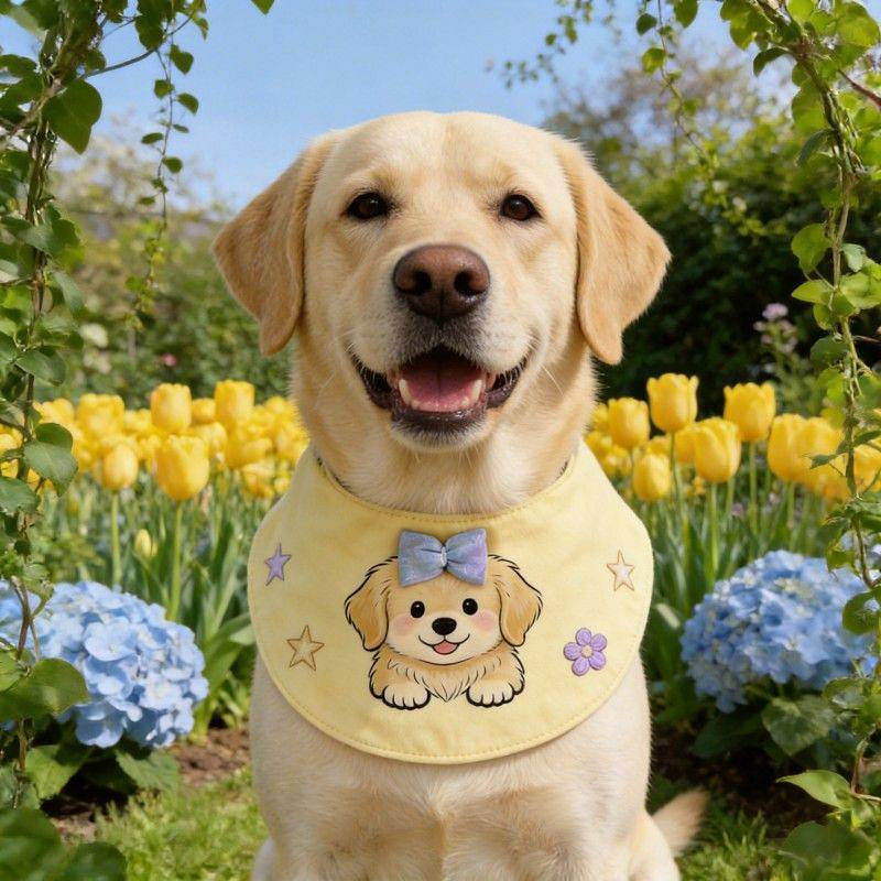 Mùa Xuân Mùa Hè Phong Cách Mới Hoạt Hình Yếm Samoyed Vàng Retriever Chó Mùa Xuân 2026 Thú Cưng Chó Tròn Túi Nước Bọt Khăn Trang Trí