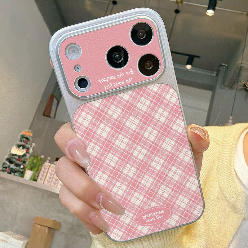 Ốp lưng iPhone kẻ sọc màu hồng Ốp máy ảnh da mềm cao cấp - iPhone 7/8/X/XS/XR/11/12/13/14/15/16/17/Plus/Air/Pro/Max