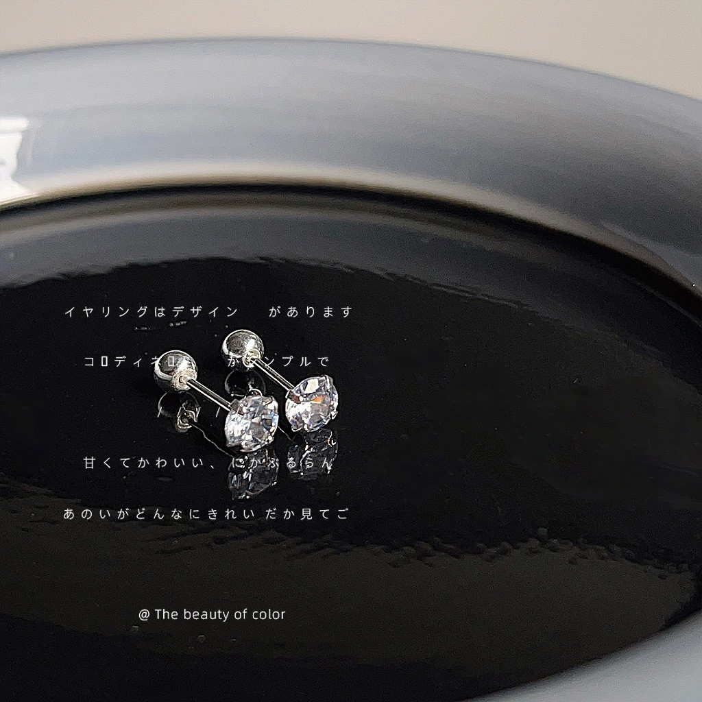 Nam Nữ Phong Cách Bông Tai Bạc Zircon Trang Sức 925 Xoắn Ren Khóa Đa Kích Thước Tròn Đá Bud Bông Tai