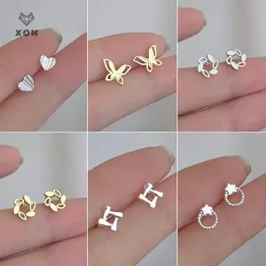 1 Cặp Kim Bạc Tối Giản Bông Tai Bông Tai Trái Tim Nhỏ Tình Yêu Nhỏ Bông Tai Nữ Khuyên Tai [Mina]