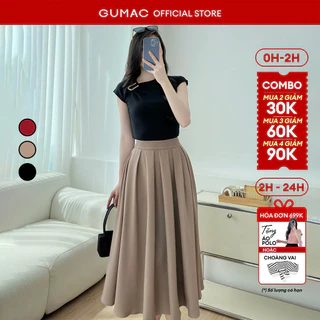 Chân váy nữ GUMAC dáng A dài thiết kế xếp ly màu đỏ - đen  LVE1001