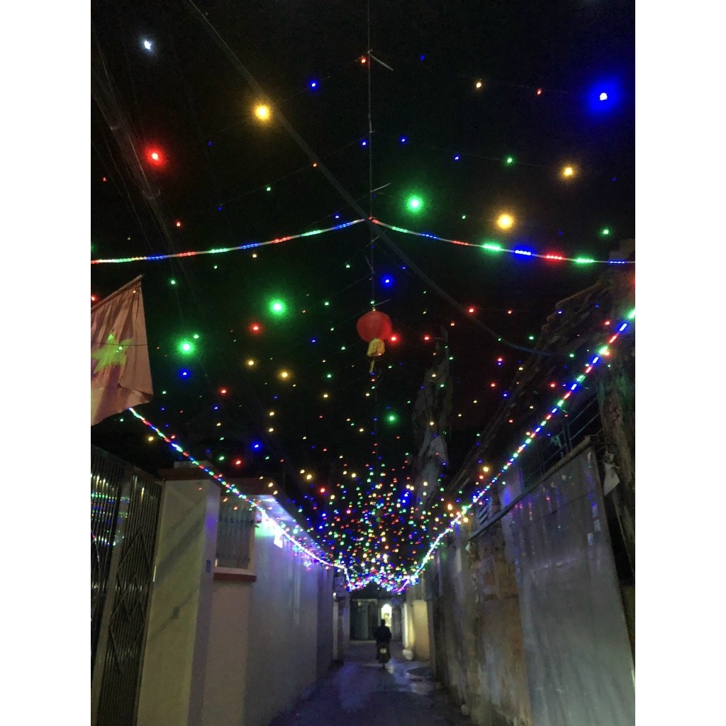 Dây Đèn Led Trang Trí Nháy Kim Cương 40m 7 Màu Trang Trí Quấn Cây,Đèn Nháy Chớp Noel, Tết.