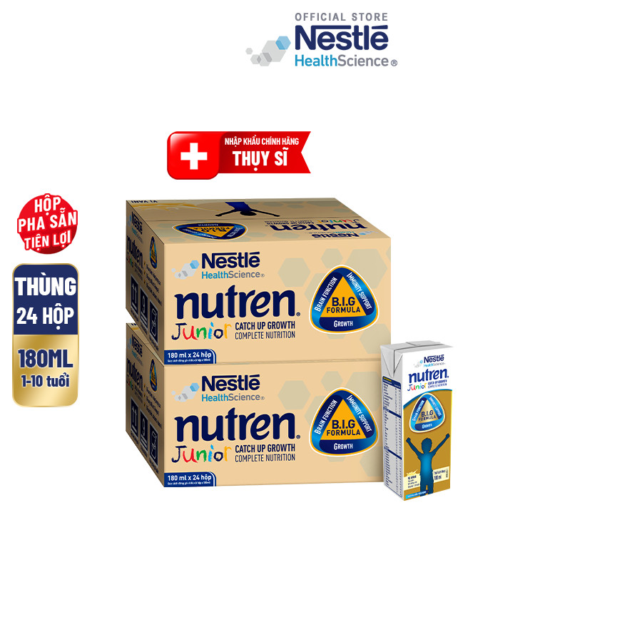 Bộ 2 Thùng 24 Hộp Sữa Pha Sẵn NESTLÉ NUTREN JUNIOR Thụy Sĩ Công Thức BIG Tăng Trưởng 180ML