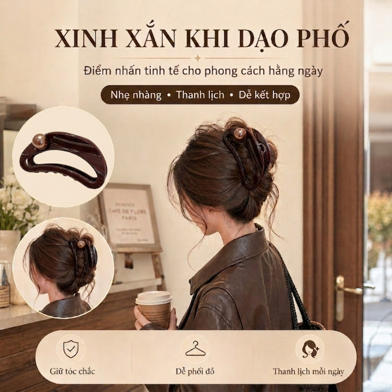 Kẹp tóc đính ngọc trai, kẹp cá mập cao cấp, giữ tóc dày chắc chắn, đơn giản và thời trang, phong cách Hàn Quốc