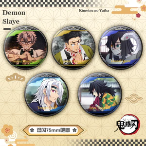 75mm Demon Slayer TV Series PET Double Glitter Huy hiệu – Dập vàng dập nổi, Pin Anime ba chiều, Bộ sưu tập Tinplate Merch