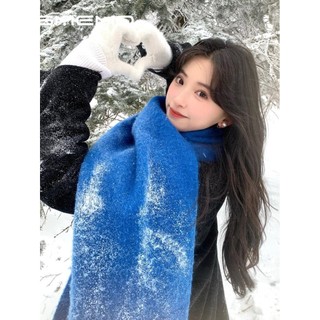 MISMEMO Xanh Mohair Khăn Nữ Mùa Đông Phong Cách Hàn Quốc Cao Cấp Không Khí Dày Ấm Áp Bảo Vệ Lạnh Cổ Yếm Khăn Choàng